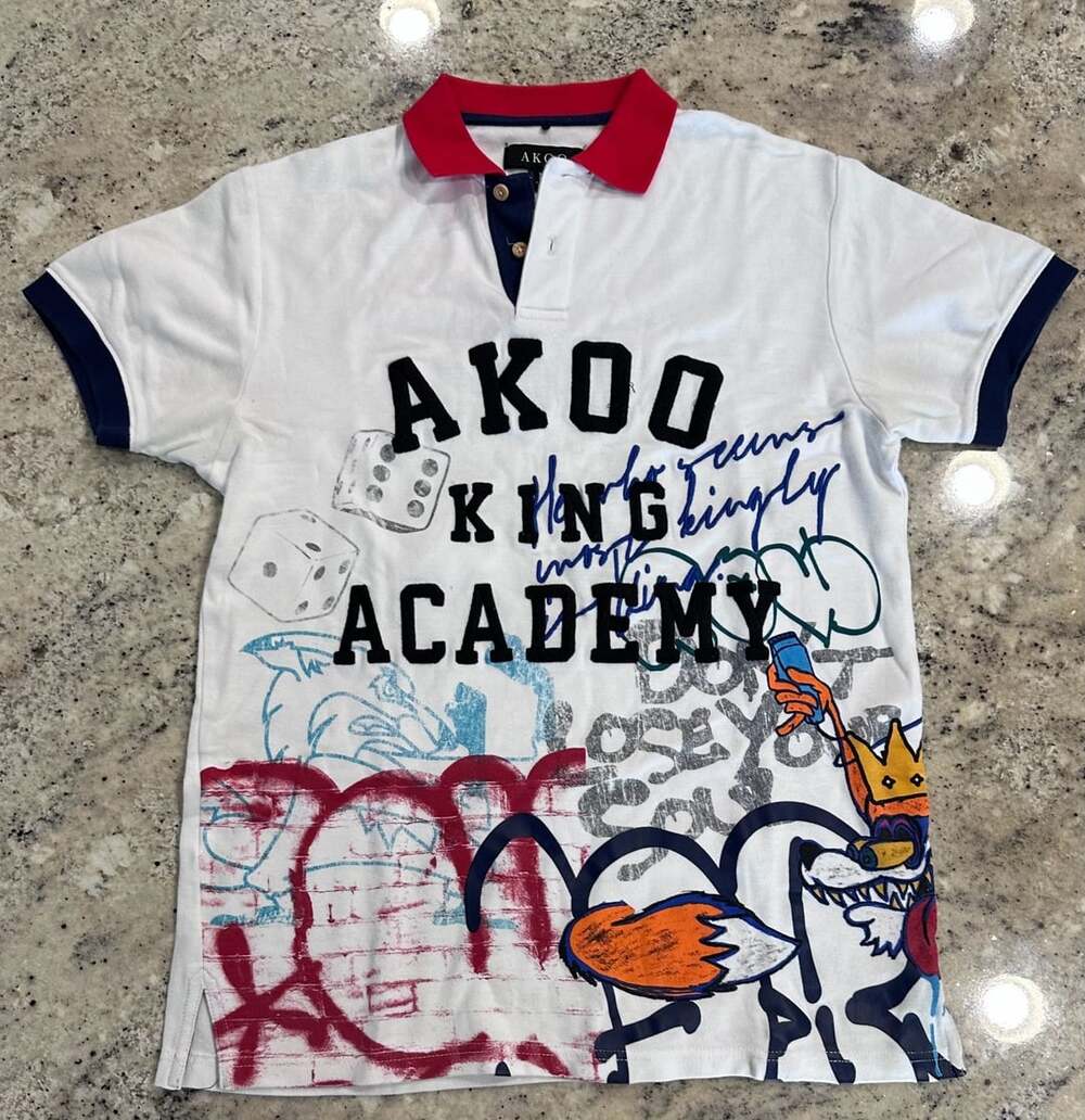 AKOO Polo Shirt Size M White Graphic Print